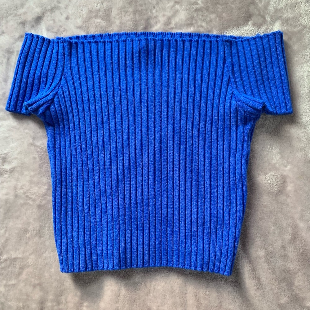 Blue Off-Shoulder Crop Top
